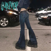 Lunivop Y2K Flare Jeans Low Waist Trouser Women Vintage Cargo Pants Aesthetic Streetwear Blue Denim